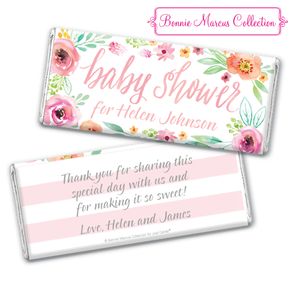 Personalized Bonnie Marcus Chocolate Bar & Wrapper - Baby Shower Pink Watercolor Wreath