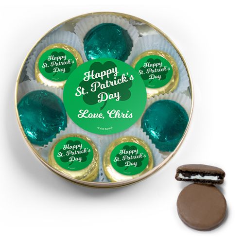 Personalized St. Patrick's Day Chocolate Covered Oreo Cookies Large Gold Plastic Tin