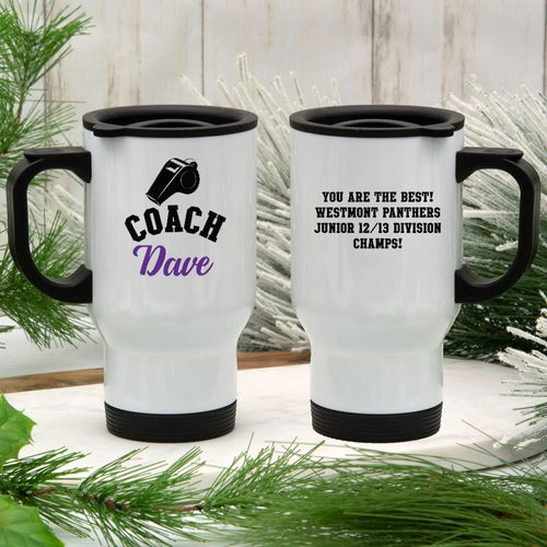 Personalized Stainless Steel Travel Mug (14oz) - Coach Whistle