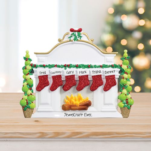 Personalized Business Mantel with 6 Stockings Tabletop