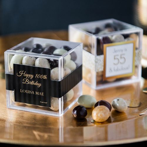 Personalized Milestone 100th Birthday JUST CANDY® favor cube with Premium New York Espresso Beans