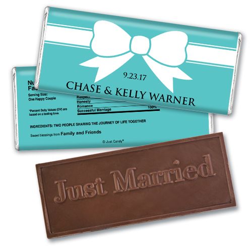 Personalized Wedding Favor Embossed Chocolate Bar Tiffany Theme Bow