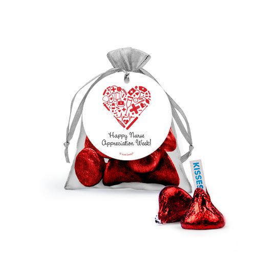 Personalized Nurse Appreciation Heart Hershey's Kisses in Organza Bags with Gift Tag