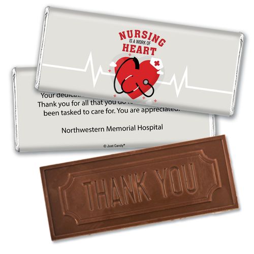 Personalized Nurse Appreciation Working Heart Embossed Thank You Chocolate Bars