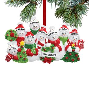 Personalized Snowmen with Banner Family of 8