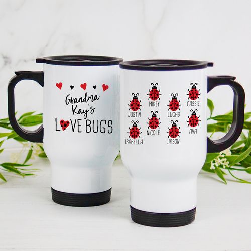 Personalized Stainless Steel Travel Mug (14oz) - Eight Love Bugs