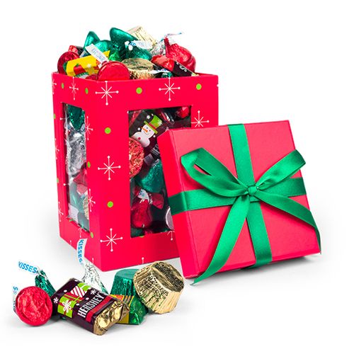 Red Christmas Window Gift Box with Hershey's Holiday Chocolate Mix