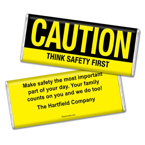 Personalized Chocolate Bar & Wrapper - Business Promotional Caution Think First
