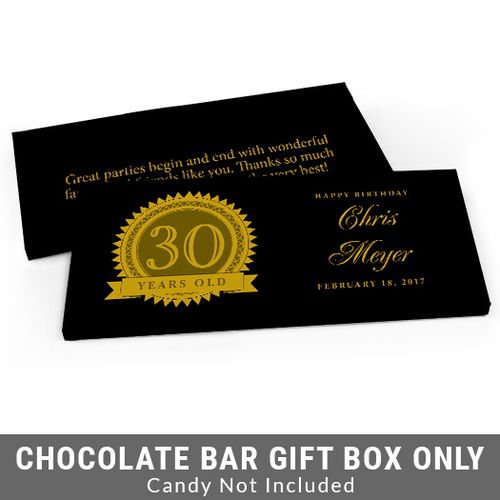 Deluxe Personalized 30th Milestones Seal Birthday Candy Bar Favor Box