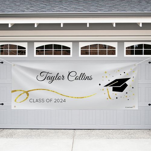 Personalized Graduation Garage Banner - Cap & Confetti