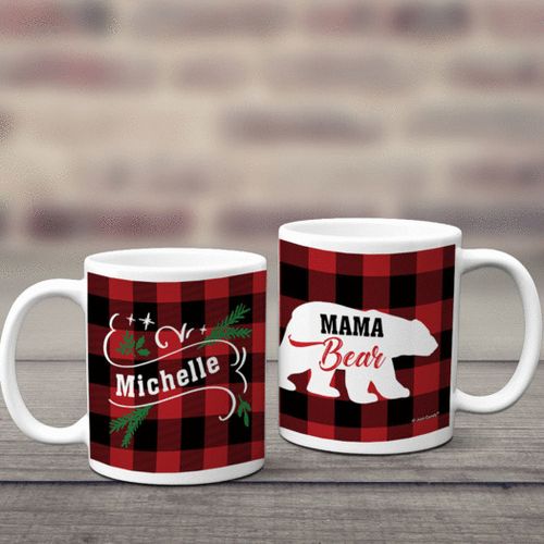 Personalized Plaid Mama Bear 11oz Mug Empty