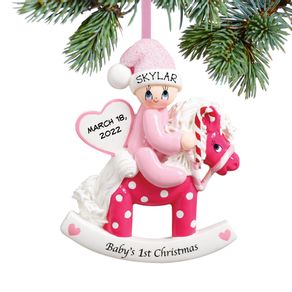 Personalized Baby's First Christmas Rocking Horse Pink