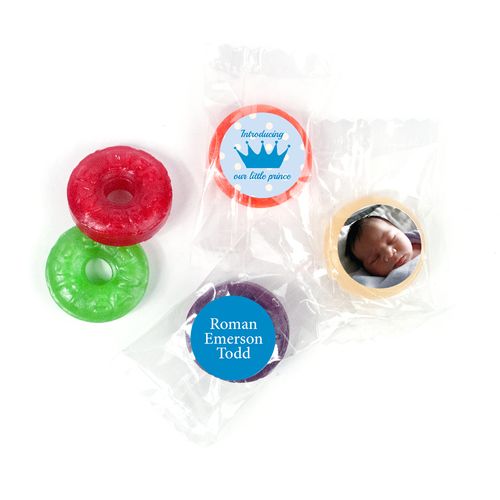 Bonnie Marcus Personalized LifeSavers 5 Flavor Hard Candy Polka Dots & Crown Birth Announcement (300 Pack)