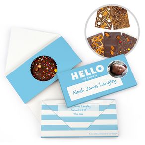 Personalized Bonnie Marcus Birth Announcement Baby Boy Name Tag Gourmet Infused Belgian Chocolate Bars (3.5oz)