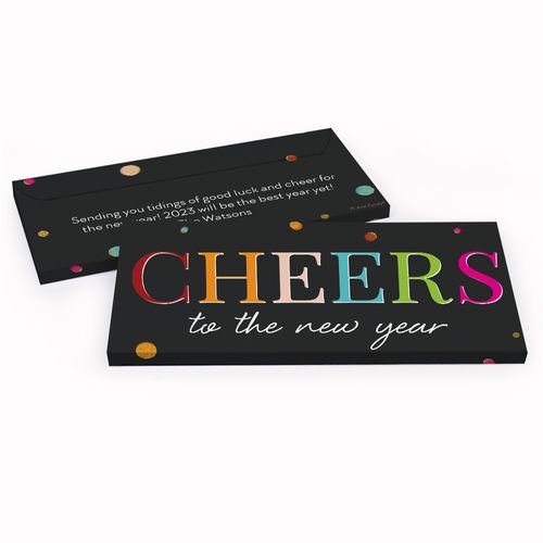 Deluxe Personalized New Year's Eve Cheers Chocolate Bar in Gift Box
