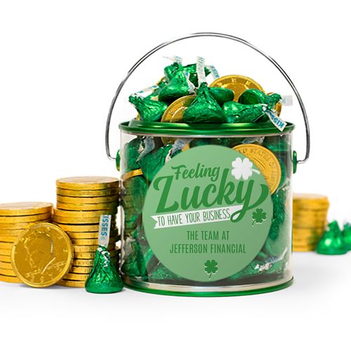 Personalized St. Patrick's Day Feeling Lucky Hershey's Kisses & Gold Coins Paint Can Candy Gift