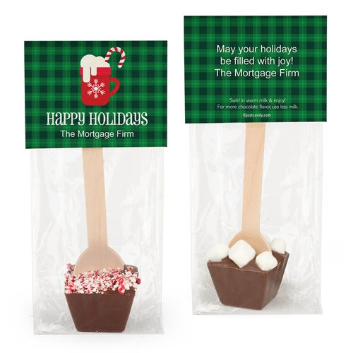 Personalized Happy Holidays Plaid Hot Chocolate Spoon