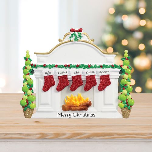 Personalized Mantel with 5 Stockings Tabletop