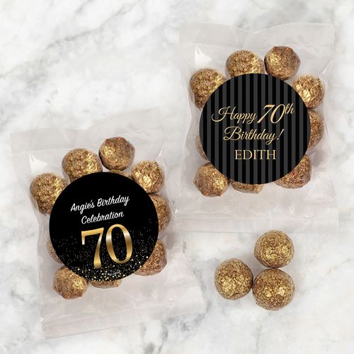 Personalized Milestone 70th Birthday Candy Bags with Premium Gourmet Sparkling Prosecco Cordials
