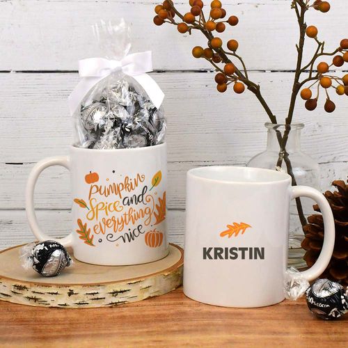 Personalized Pumpkin Spice and Everything Nice 11oz Mug with Lindt Truffles