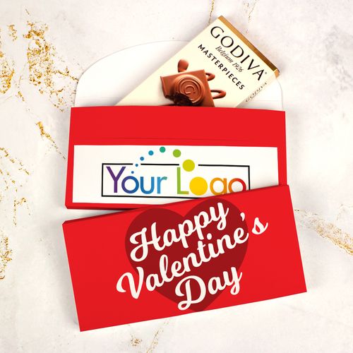Deluxe Personalized Valentine's Day Classic Heart Add Your Logo Godiva Chocolate Bar in Gift Box
