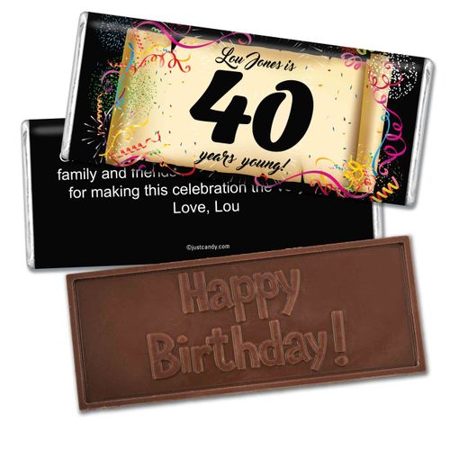 Milestones Personalized Embossed Chocolate Bar 40th Birthday Commemorate