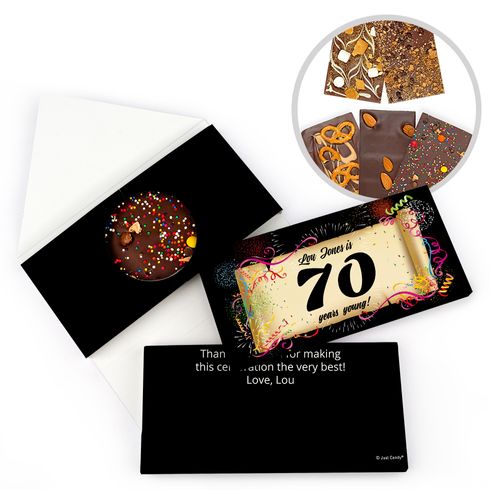 Personalized 70th Scroll Milestone Birthday Gourmet Infused Belgian Chocolate Bars (3.5oz)