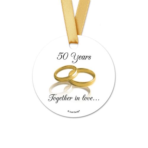 Personalized Gold Rings Anniversary Round Favor Gift Tags (20 Pack)