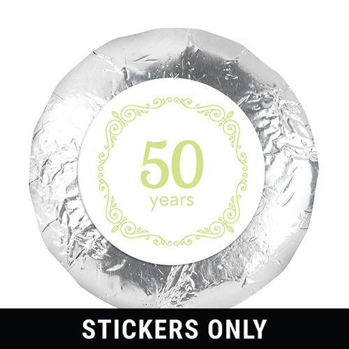 Anniversary Party Favors Green Swirls 50th 1.25" Sticker (48 Stickers)