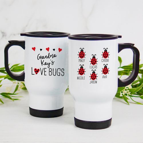 Personalized Stainless Steel Travel Mug (14oz) - Six Love Bugs