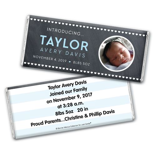 Bonnie Marcus Collection Personalized Photo Chocolate Bar and Wrapper Heart Boy Birth Announcement