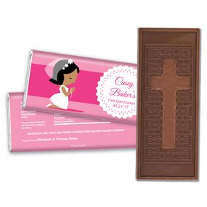 Communion Embossed Cross Chocolate Bar Girl in Prayer