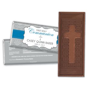Communion Embossed Cross Chocolate Bar Fluer de Lis Cross
