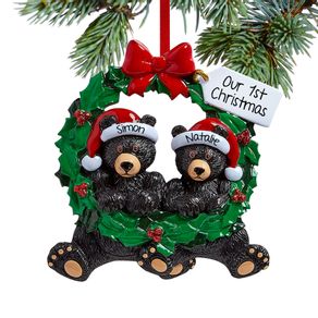 Personalized Black Bear Wreath Couple
