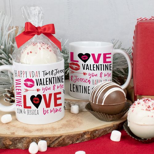 Personalized Valentine's Day 11oz Mug with Hot Chocolate Bomb - Valentine's Day Word Cloud