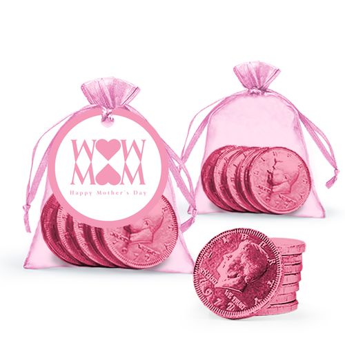 Mother's Day Heart Milk Chocolate Coins in Organza Bags with Gift Tag