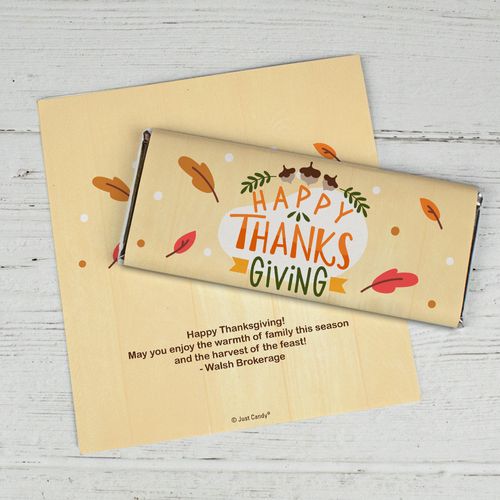 Personalized Thanksgiving Fall Acorns Chocolate Bar Wrappers Only