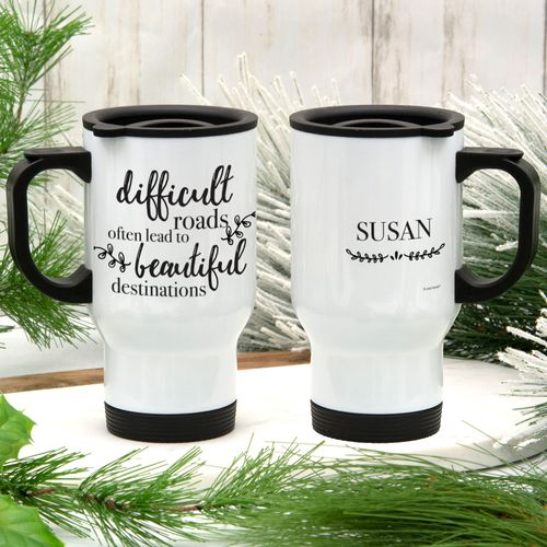 Personalized Stainless Steel Travel Mug (14oz) - Difficult Roads