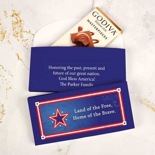 Personalized Patriotic Star Independence Day Godiva Chocolate Bar in Gift Box