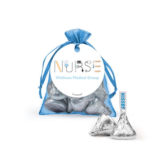 Personalized Nurse Appreciation First Aid Hershey's Kisses in Organza Bags with Gift Tag