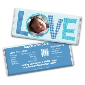 Bonnie Marcus Collection Personalized Chocolate Bar Wrapper Patterned Love Boy Birth Announcement