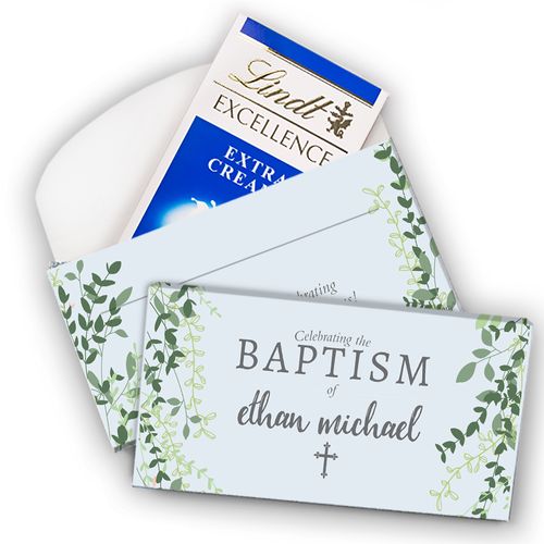 Deluxe Personalized Green Leaves Baptism Lindt Chocolate Bars (3.5oz)