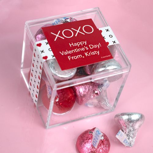 Personalized Valentine's Day XOXO To: From: JUST CANDY® favor cube with Hershey's Kisses
