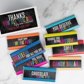 Personalized Appreciation Colorful Thanks Belgian Chocolate Bars Gift Box - 8 Pack