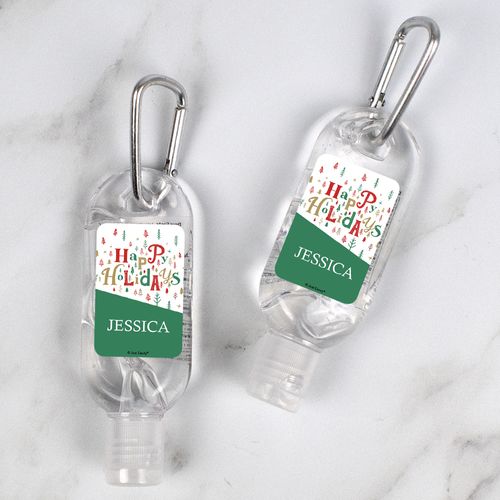 Personalized Hand Sanitizer with Carabiner Christmas 1 fl. oz bottle - Happy Holidays Trees