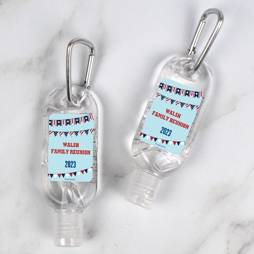 Personalized Family Reunion Patriotic Hand Sanitizer with Carabiner - 1 fl. Oz.