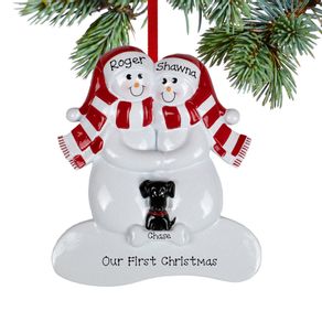 Personalized Snowman Couple with 1 Black Dog