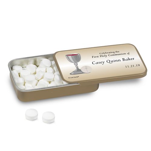 Personalized Communion Favor Mint Tin Host and Silver Chalice