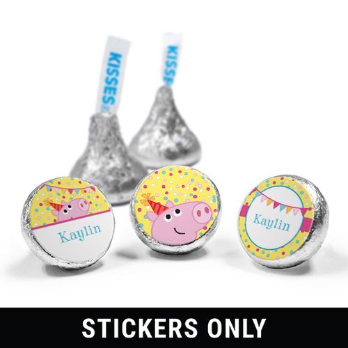 Personalized Birthday Pigs & Dots 3/4" Sticker (108 Stickers)