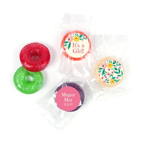 Bonnie Marcus Personalized LifeSavers 5 Flavor Hard Candy It's a Girl Flowers Birth Announcement (300 Pack)